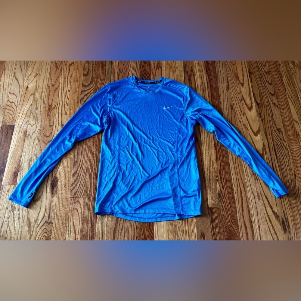 Nike Men's Running Dri Fit Bright Blue Long Sleeve Shirt Medium